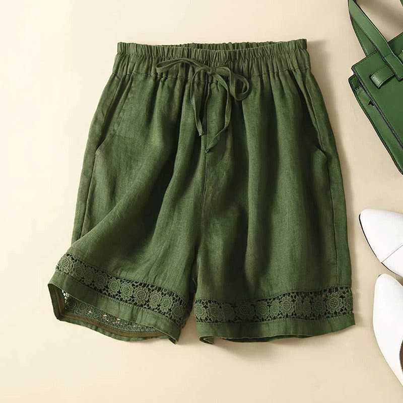 Women's Relaxed Drawstring Shorts with Lace Hem