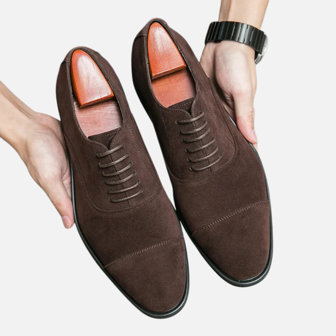Men's Suede Cap Toe Oxford Shoes | Lace-Up Formal Dress Shoes