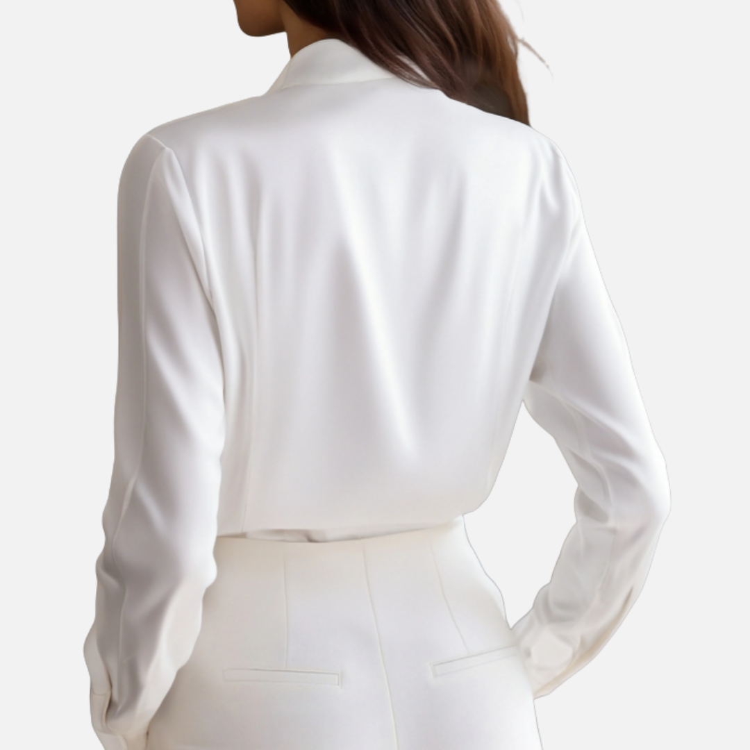 Women's White Linen Blouse | Mandarin Collar