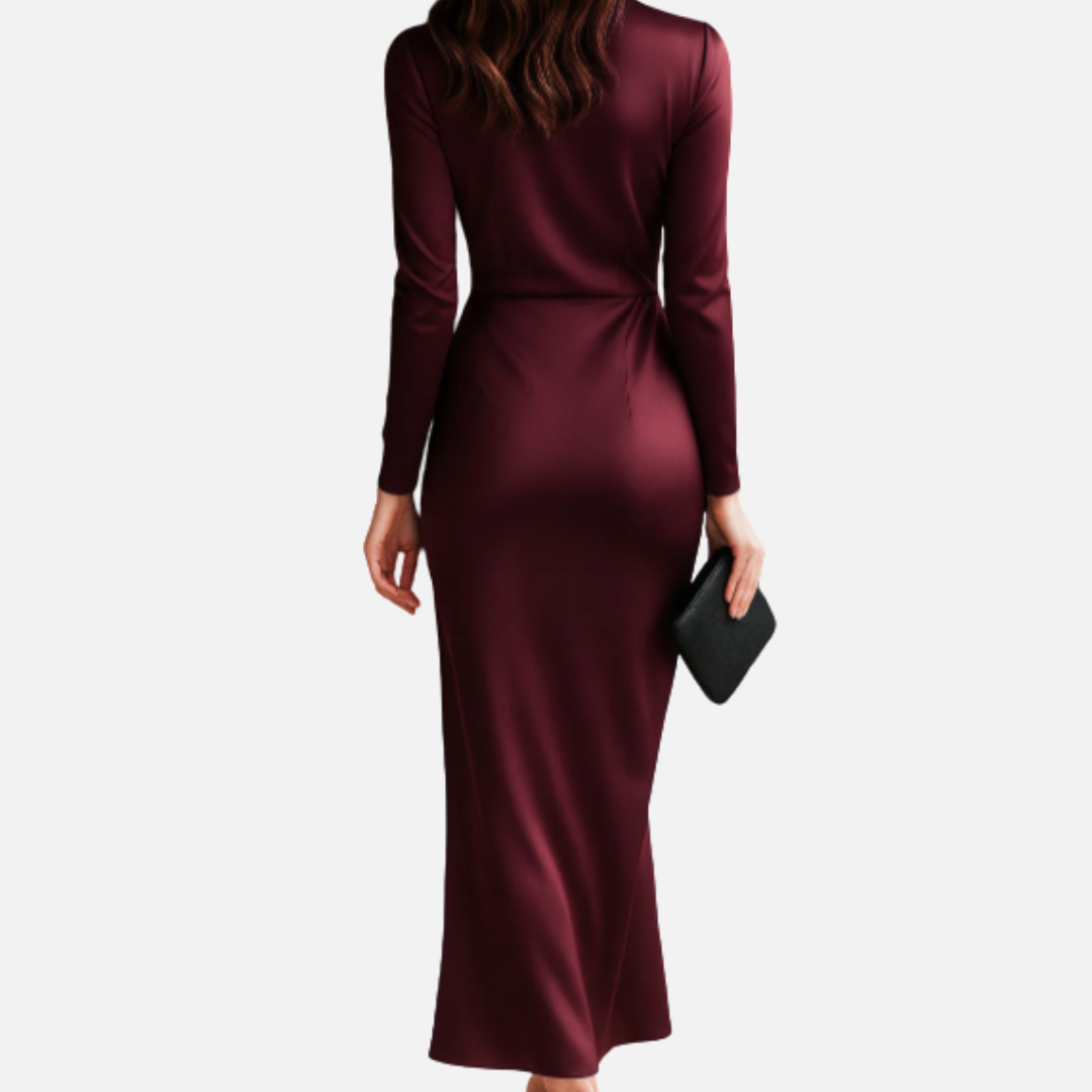 Women's Formal Satin Wrap Maxi Dress | Long Sleeve