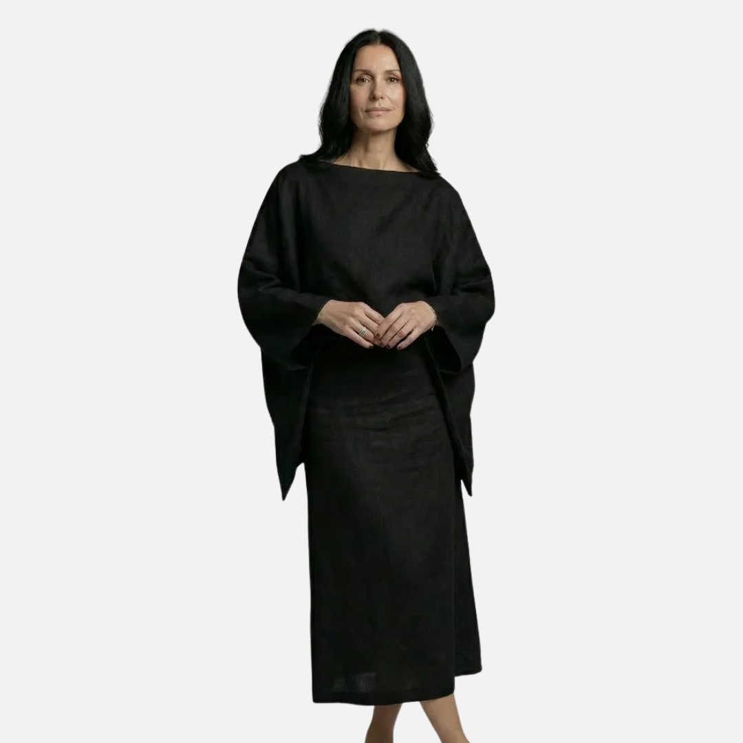 Women's Linen Kimono Sleeve Maxi Dress