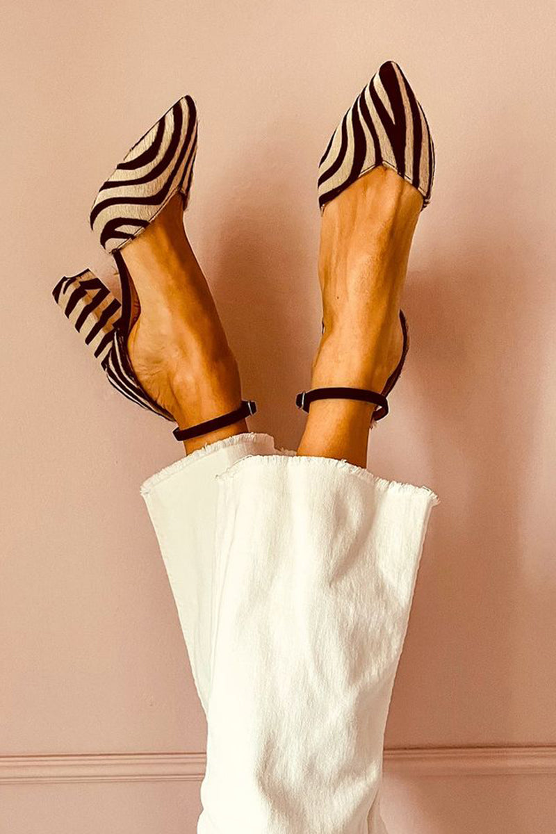 Women's Pointed Toe Zebra Print Block Heels