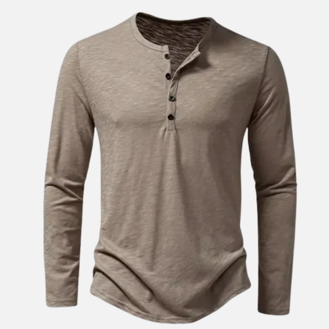 Men's Long Sleeve Henley Shirt | Slim Fit Button Placket