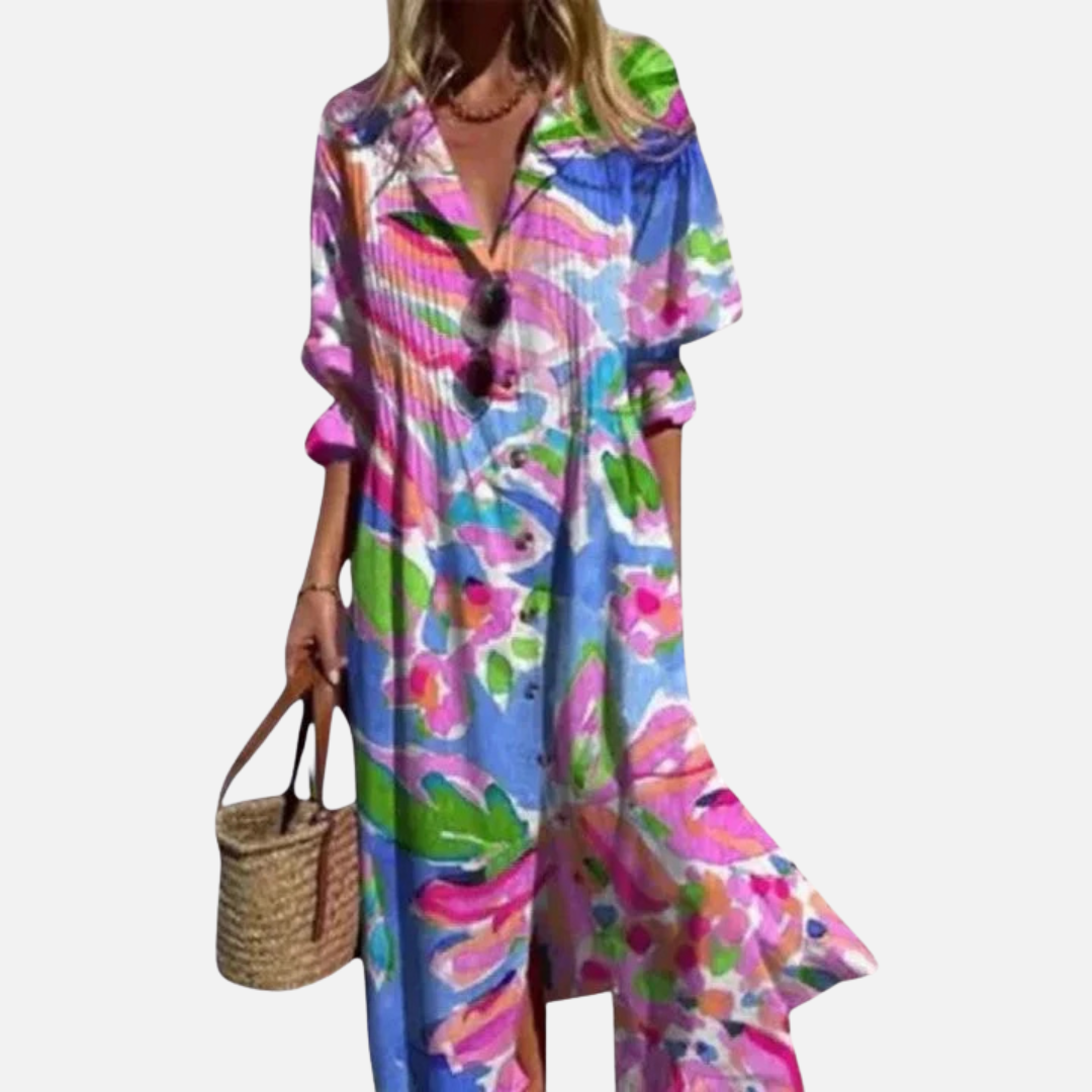 Women's Abstract V-Neck Midi Dress