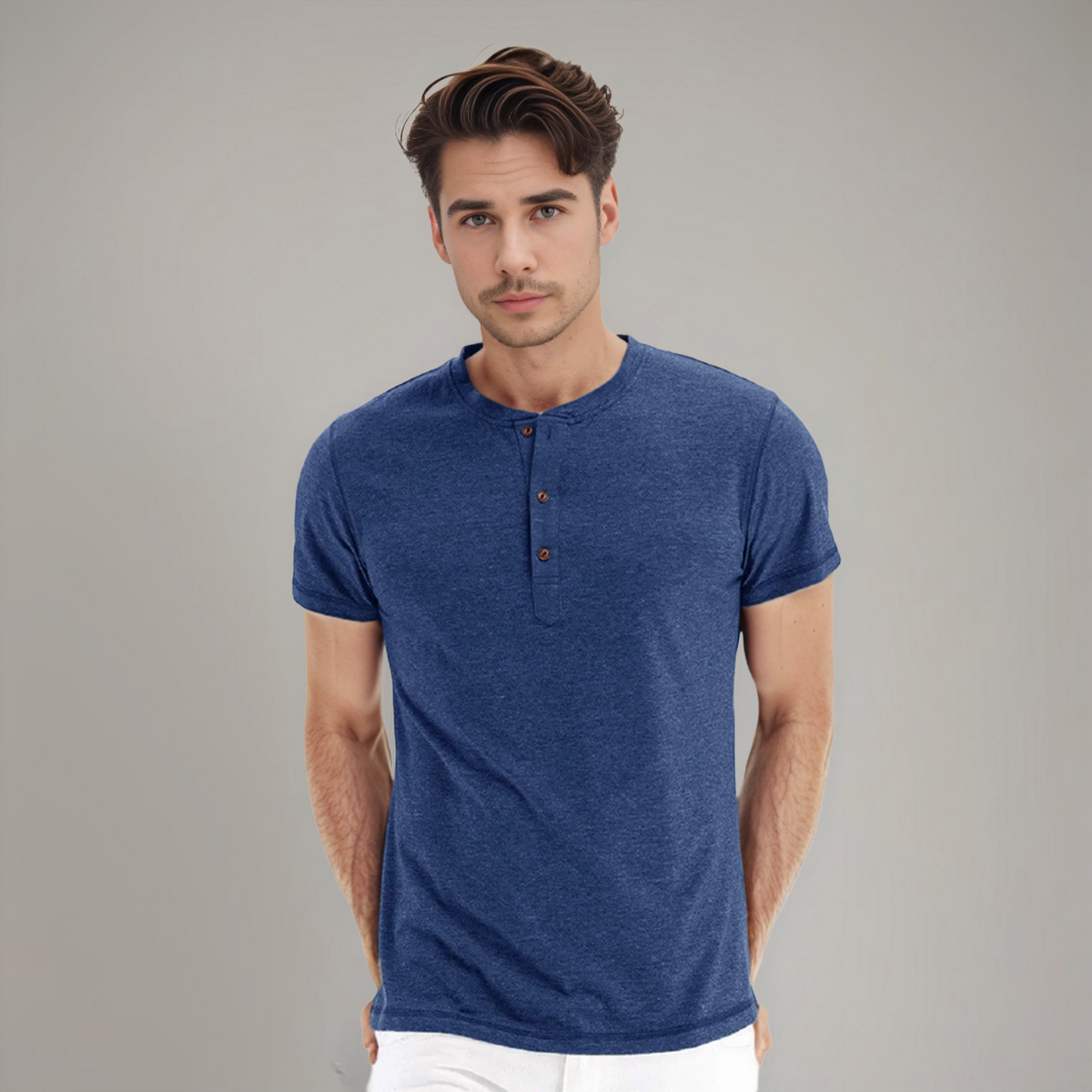 Men's Short Sleeve Henley T-Shirt with Buttons