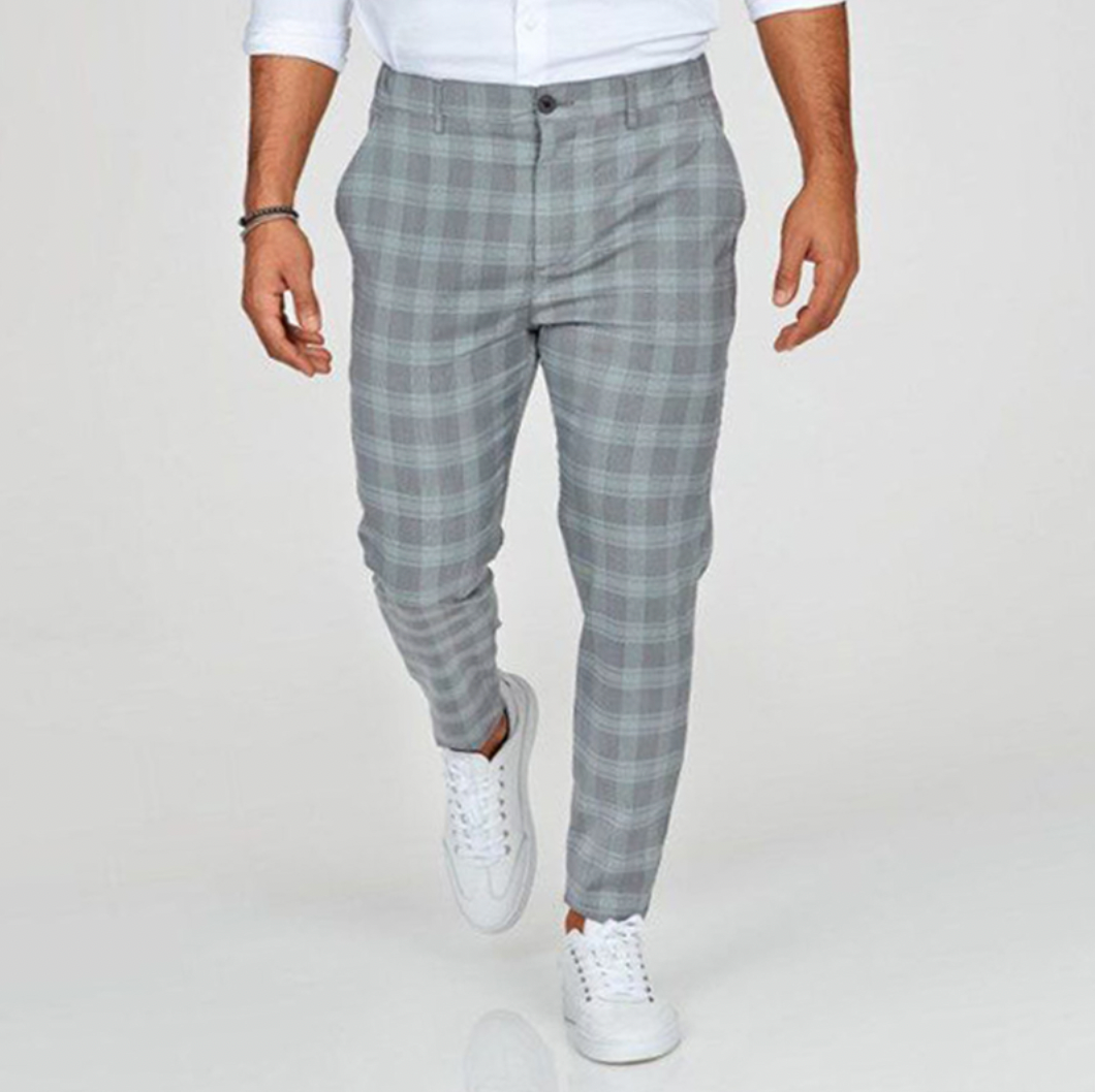 Pantalones chinos elásticos a cuadros para hombre 4