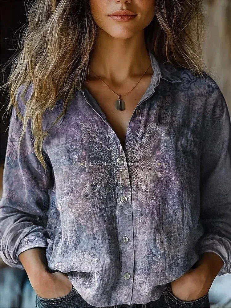 Women's Floral Print Long Sleeve Button-Up Shirt