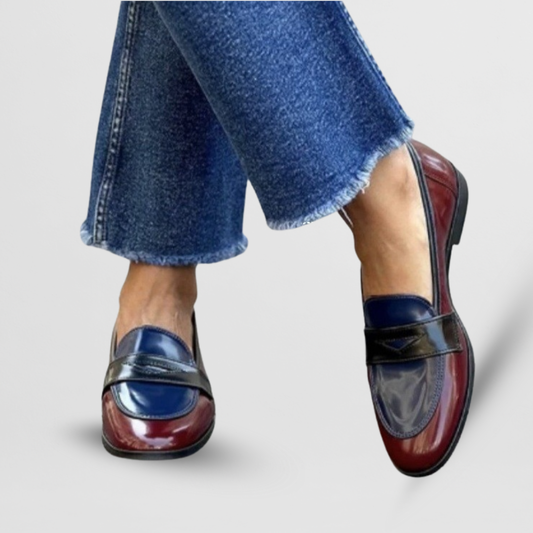Women's Two-Tone Penny Loafers with Flat Heel