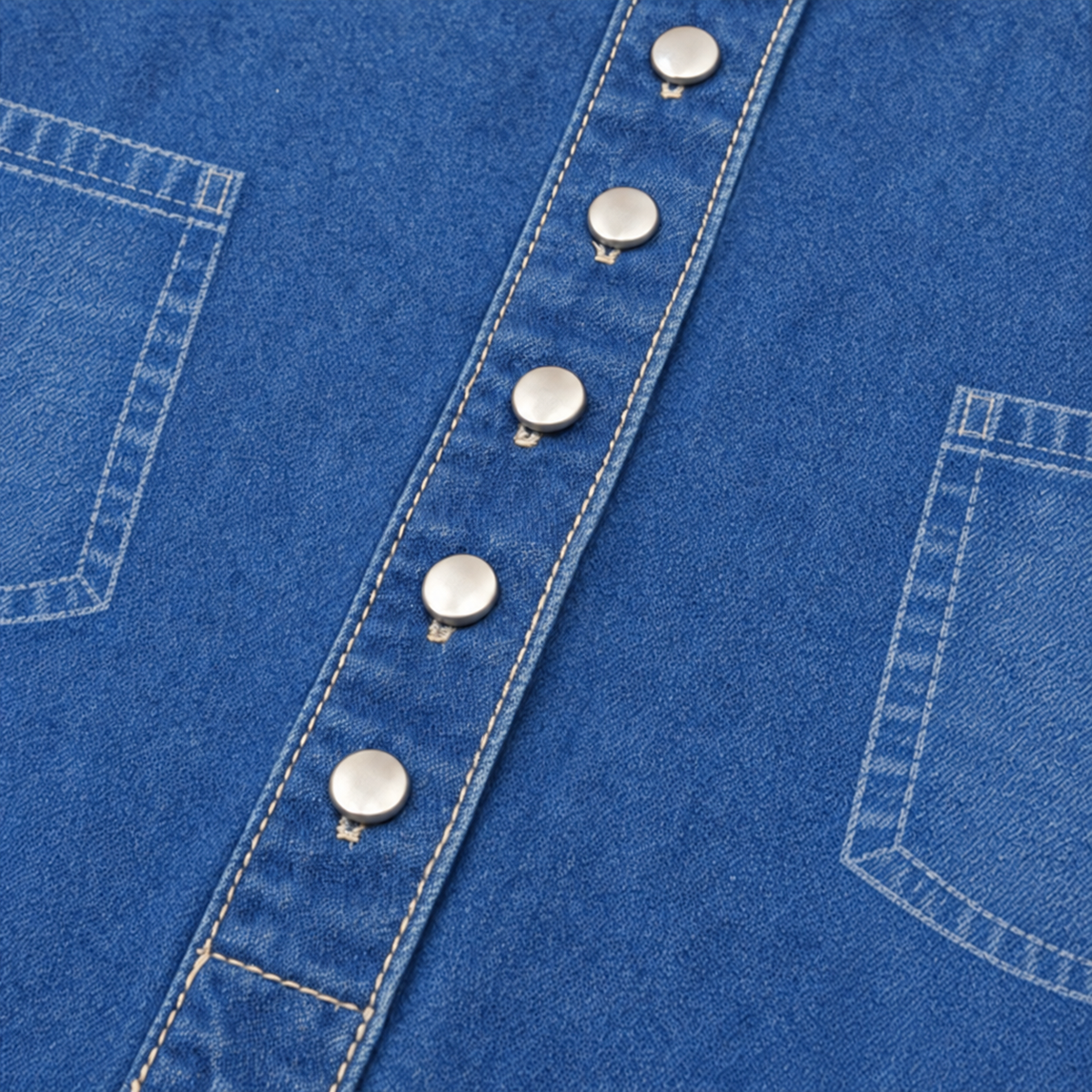 Women's Denim Midi Dress – Collared, Short Sleeves, Pockets