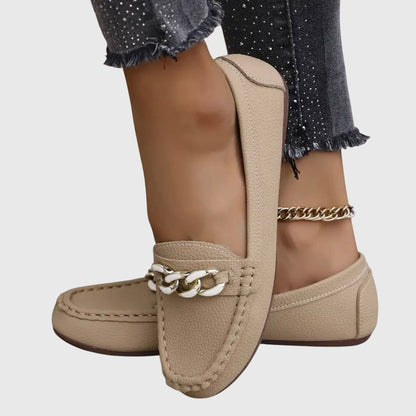 Women's Slip-On Loafers with Gold Chain Detail