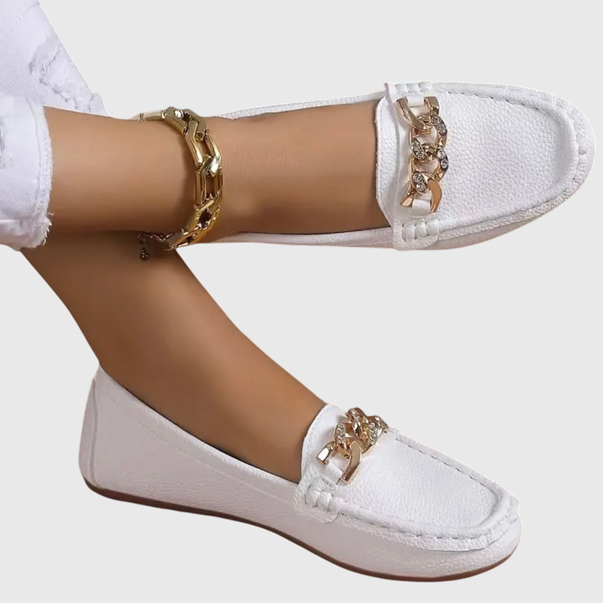 Women's Slip-On Loafers with Gold Chain Detail