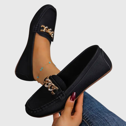 Women's Slip-On Loafers with Gold Chain Detail