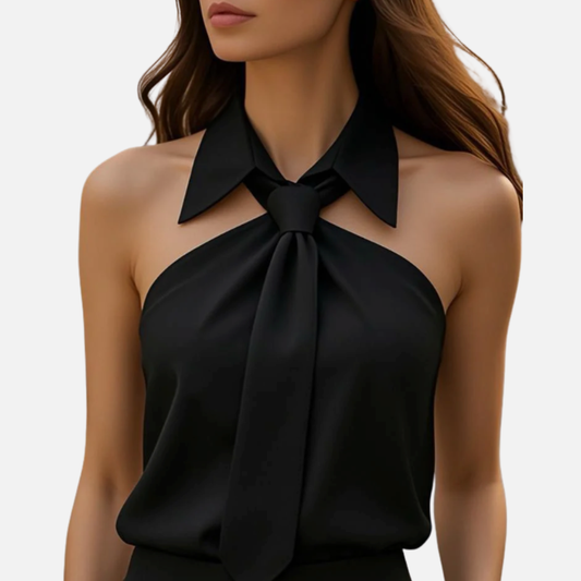 Top halter sin mangas para mujer | Blusa de satén de gasa con nudo y espalda descubierta