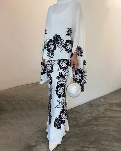 Women's Printed Cape Top and Long Skirt Set