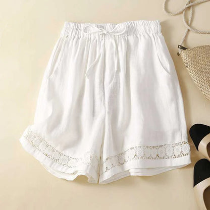 Women's Relaxed Drawstring Shorts with Lace Hem