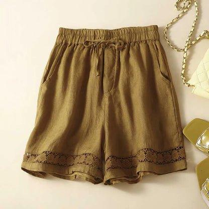 Women's Relaxed Drawstring Shorts with Lace Hem