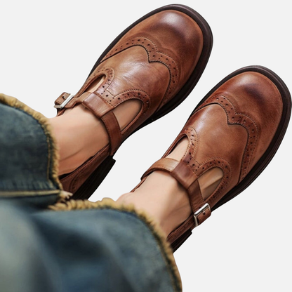 Women's Leather T-Strap Mary Jane Flats