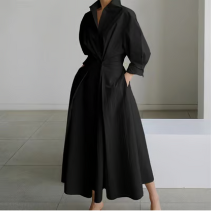 Women's Lapel Collar Wrap Maxi Dress with Pockets