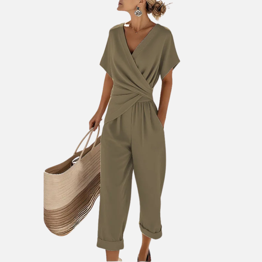Jumpsuit cruzado elegante con cuello en V para mujer