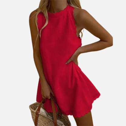 Women's Sleeveless Linen Mini Dress | Halter Neck Flowy Summer