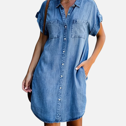 Vestido camisero casual de mezclilla para mujer