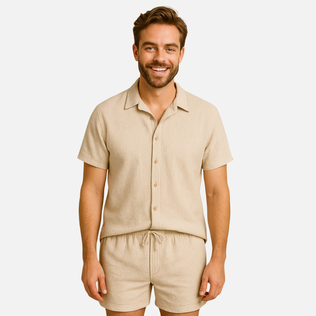 Men's Linen Matching Set | Short Sleeve Shirt and Shorts Summer Co-ord Set