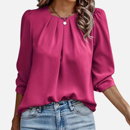 Women's Elegant Chiffon Blouse | Pleated Neck Puff Sleeve