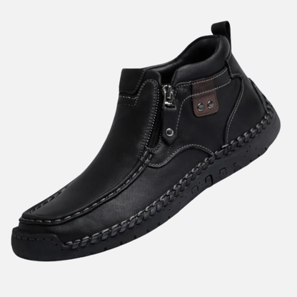 Men's Orthopedic Leather Ankle Boots | Side Zip Moccasin Stitch