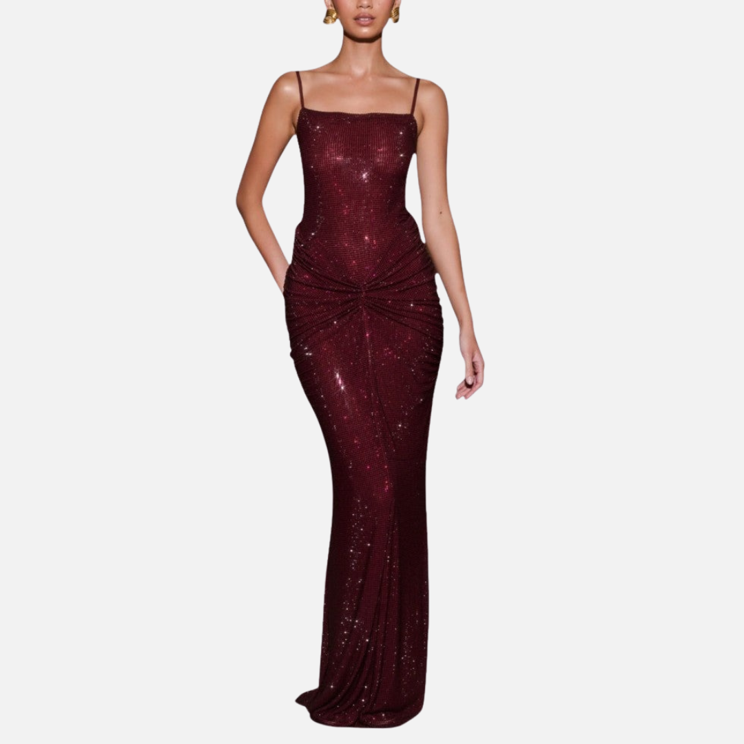Women's Sequin Formal Maxi Dress | Backless Spaghetti Strap Sparkly Evening Gown