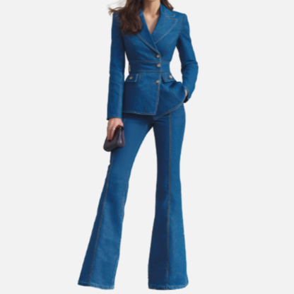 Women's Classic Blazer Suit Set | Notch Lapel Fitted Jacket and Flared Trousers Formal