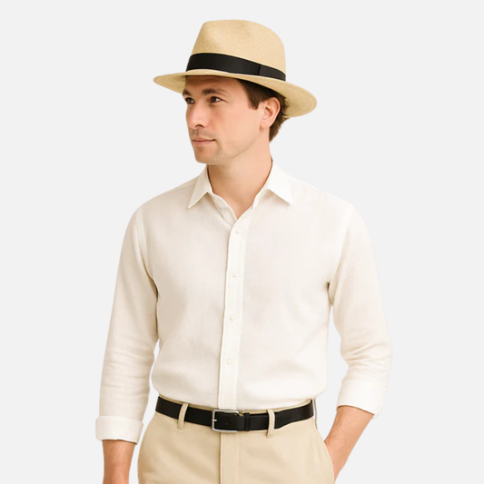 Sombrero Clásico Panamá para Hombre - Fedora de Paja Tejida a Mano para Verano