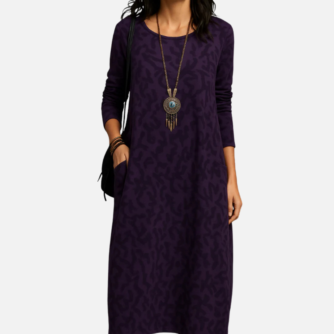Women's Long Sleeve Jacquard Maxi Dress | Oversized Abstract Print