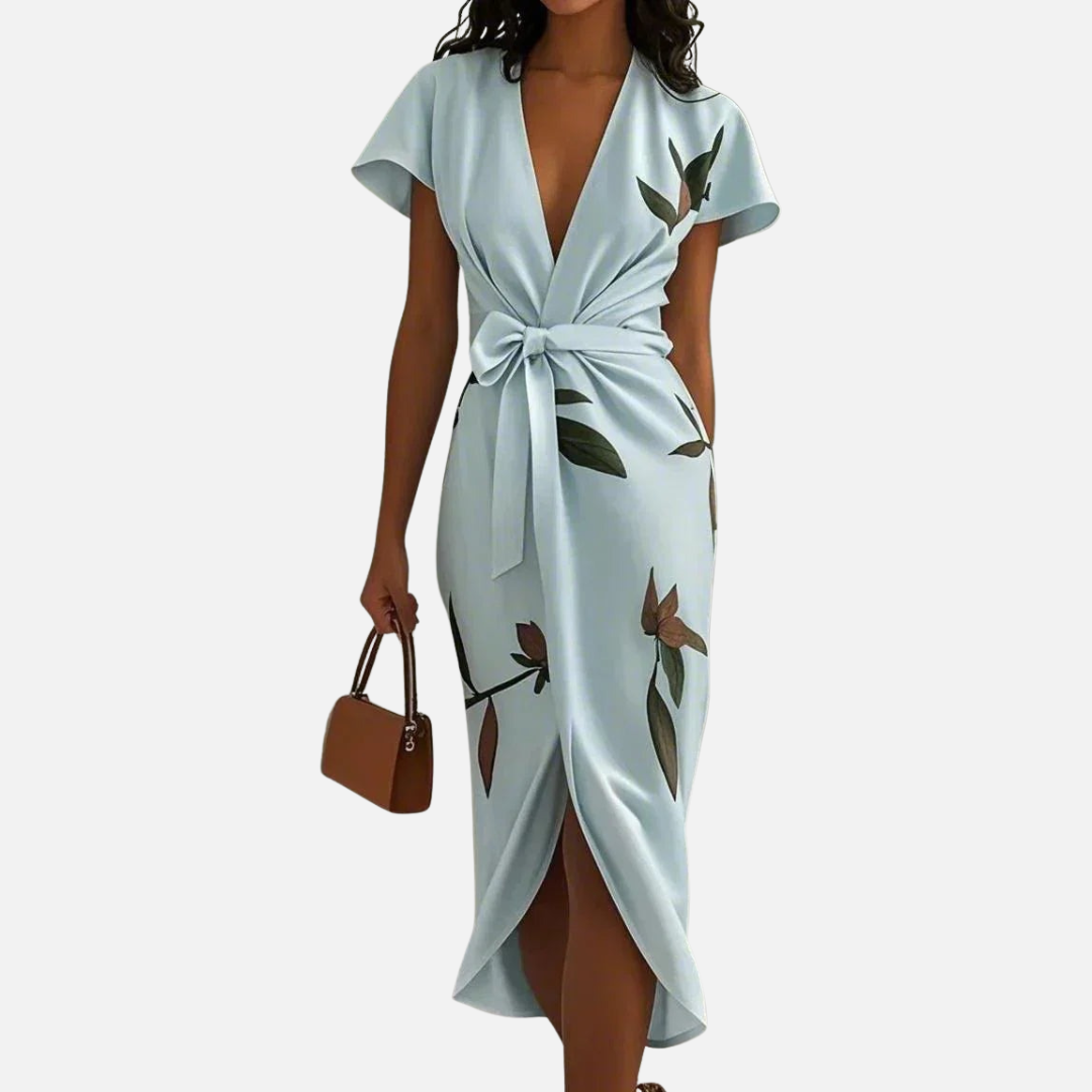 Women's Botanical Print Wrap Midi Dress