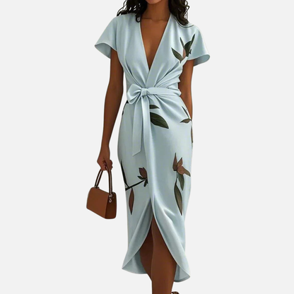 Women's Botanical Print Wrap Midi Dress