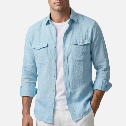 Camisa Casual de Hombre de Manga Larga con Botones