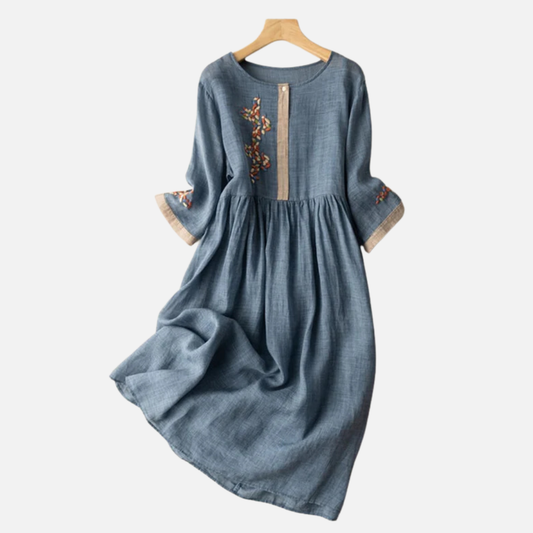 Vestido midi de lino bordado para mujer