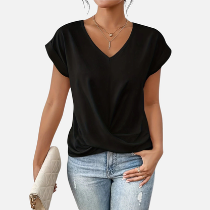 Women's V-Neck Twist Front T-Shirt | Cap Sleeve