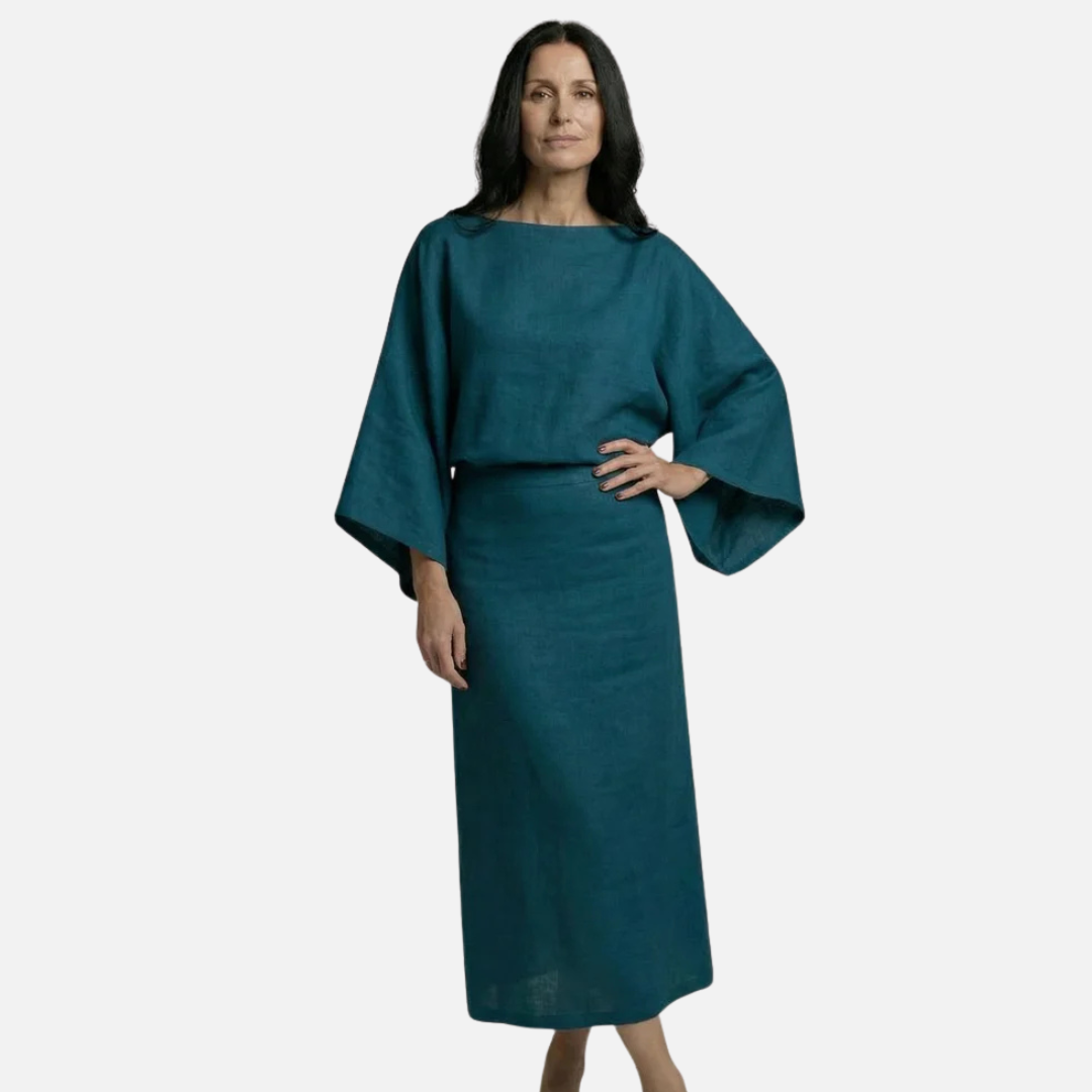 Women's Linen Kimono Sleeve Maxi Dress