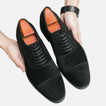 Men's Suede Cap Toe Oxford Shoes | Lace-Up Formal Dress Shoes