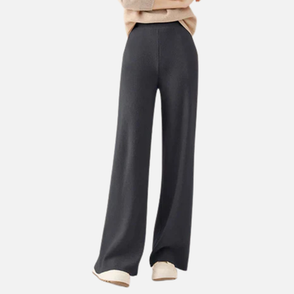 Women's Wide Leg Knit Trousers | Ribbed Elasticated Waist Lounge Pants