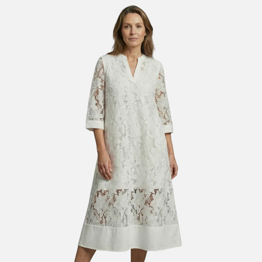 Vestido midi de encaje floral para mujer | Vestido de verano con cuello en V
