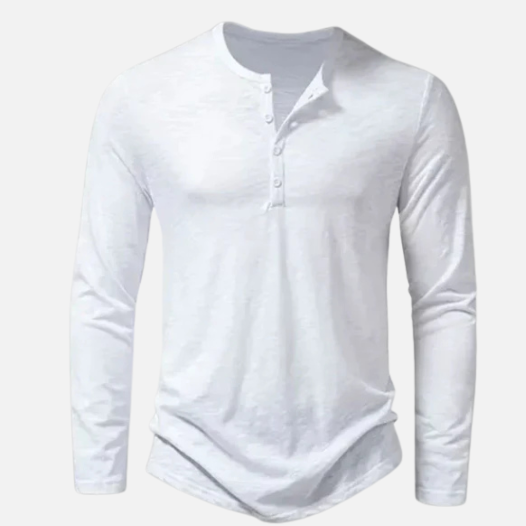 Men's Long Sleeve Henley Shirt | Slim Fit Button Placket
