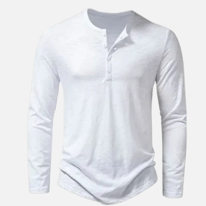 Men's Long Sleeve Henley Shirt | Slim Fit Button Placket