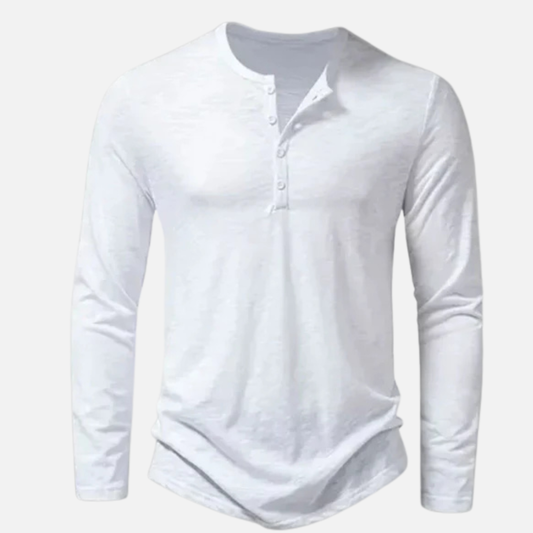 Camisa Henley de manga larga para hombre | Tapeta de botones de corte ajustado