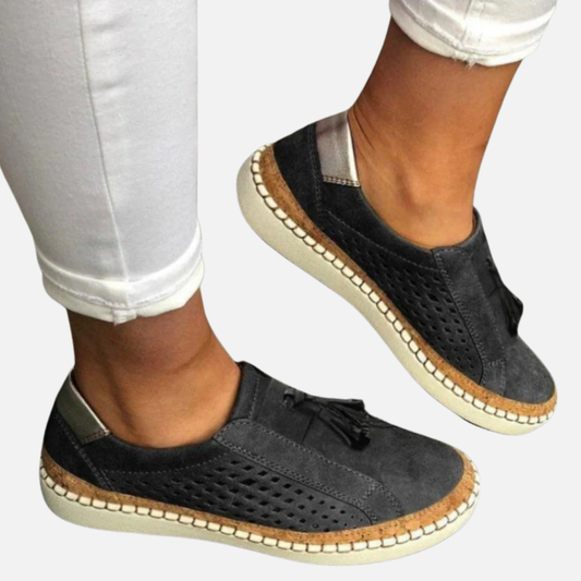 Zapatillas planas de esparto sin cordones ortopédicas para mujer | Transpirables y perforadas