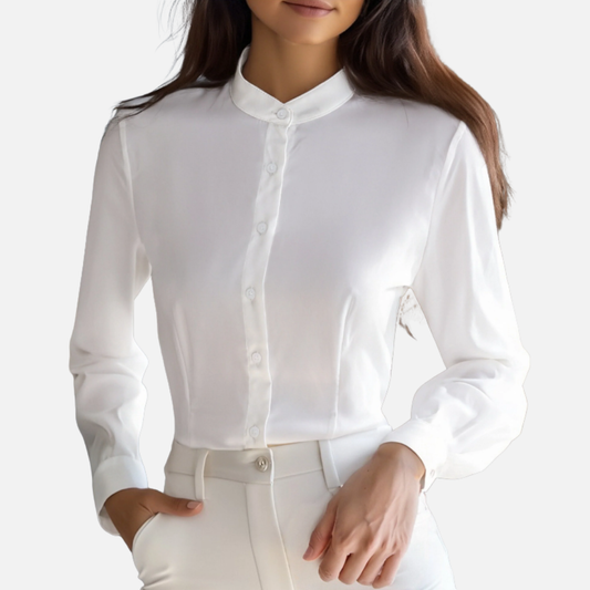 Blusa de lino blanca para mujer | Cuello mandarín