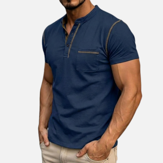 Camiseta polo Henley para hombre corte slim | Manga corta