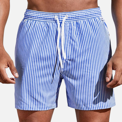 Men's Striped Swim Shorts | Quick Dry Drawstring Beach Shorts