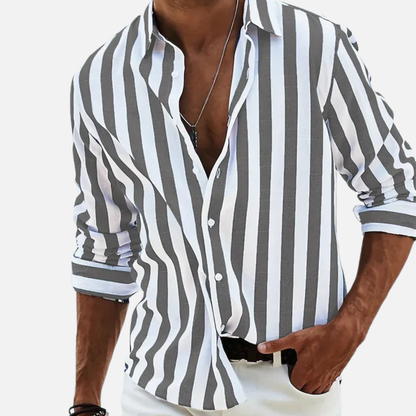 Men's Striped Long Sleeve Shirt | Button-Up Casual Beach Shirt