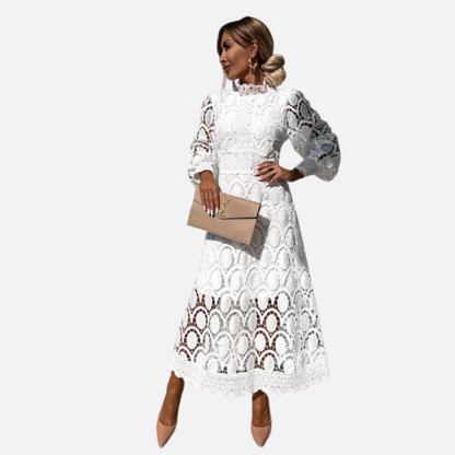 Claire | Women's Scallop Lace High-Neck Midi Dress – Wedding Guest